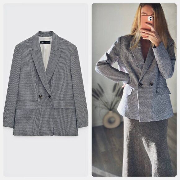 ZARA OVERSIZED HOUNDSTOOTH BLAZER NEW - Picture 1 of 9